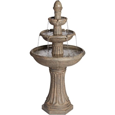 Farron Rustic Gray Stone 3-Tier Outdoor Water Fountain with LED Light