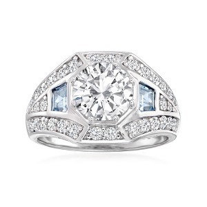 Ross-Simons 2.62 ct. t.w. CZ and .50 ct. t.w. Simulated Aquamarine Ring in Sterling Silver - 1 of 4