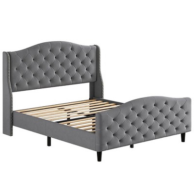 Whizmax Platform Bed Frame, Velvet Upholstered Bed Frame with Nailhead Trim, Wingback Headboard, Wooden Slats Support, Easy Assembly
