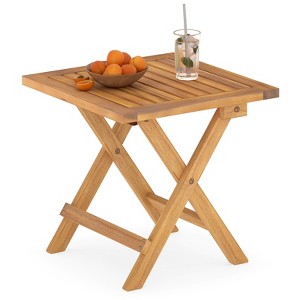 Tangkula Outdoor Folding Side Table Acacia Wood End Table Square Patio Bistro Table - 1 of 4