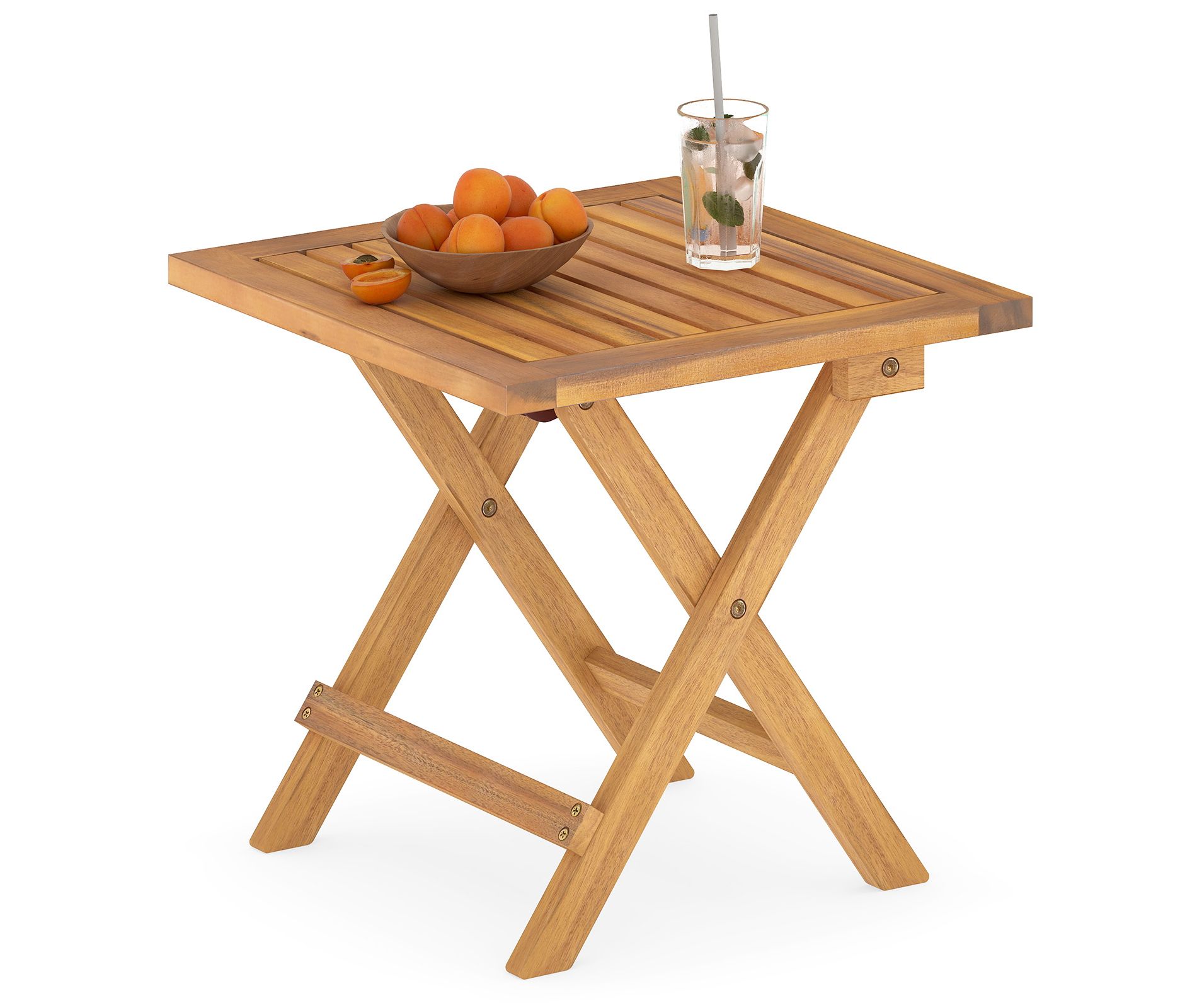 Tangkula Outdoor Folding Side Table Acacia Wood End Table Square Patio Bistro Table