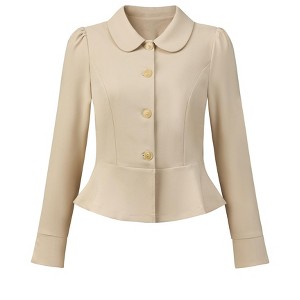 INSPIRE CHIC Women's Elegant Peter Pan Collar Long Sleeve Button Work Peplum Blazer - 1 of 4
