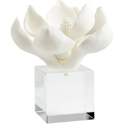 White Resin Oleander Sculpture with Crystal Base