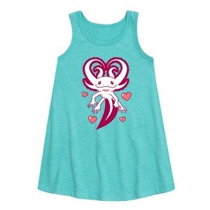 Girls' - Instant Message - Axolotl Heart Fins Graphic Sleeveless Aline Dress - 1 of 4