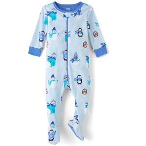 The Children's Place Baby Boys Long Sleeve Winter Critter Snug Fit Cotton Footed One Piece Pajamas - 1 of 3