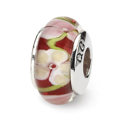Black Bow Jewelry Red Floral Glass Sterling Silver Bead Charm