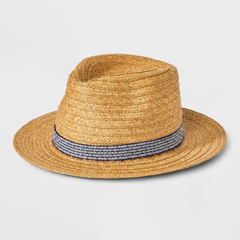 Men's Paper Flat Brim Fedora with Navy Band - Goodfellow & Co™ Brown L/XL