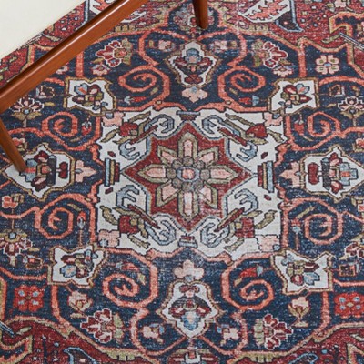 Red and Blue Traditional Machine Washable Runner Rug