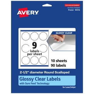 Avery Glossy Clear Round Scalloped Labels with Sure Feed, 2.5" diameter - 1 of 4