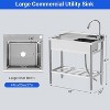 Stainless steel sink, Free Standing Stainless-Steel Single Bowl with Workbench, Utility Sink with Cold & Hot Water Pipe for Kitchen, Bar, Garage - 2 of 4