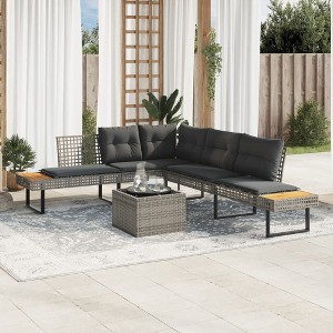 vidaXL 2 Piece Patio Sofa Set with Cushions Outdoor Garden Poly Rattan and Glass - Gray Non-Adjustable Tabletop - 1 of 4