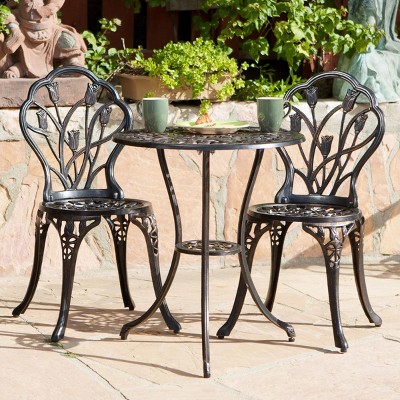 Outdoor Patio Dining Set for 2 People, Cast Dining Table Set with Aluminium Frame, 3 Pcs Dining Set with Chairs and Table-Coolbibila