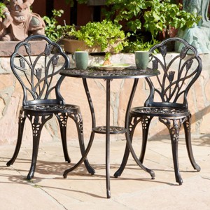 Outdoor Patio Dining Set for 2 People, Cast Dining Table Set with Aluminium Frame, 3 Pcs Dining Set with Chairs and Table-Coolbibila - 1 of 4