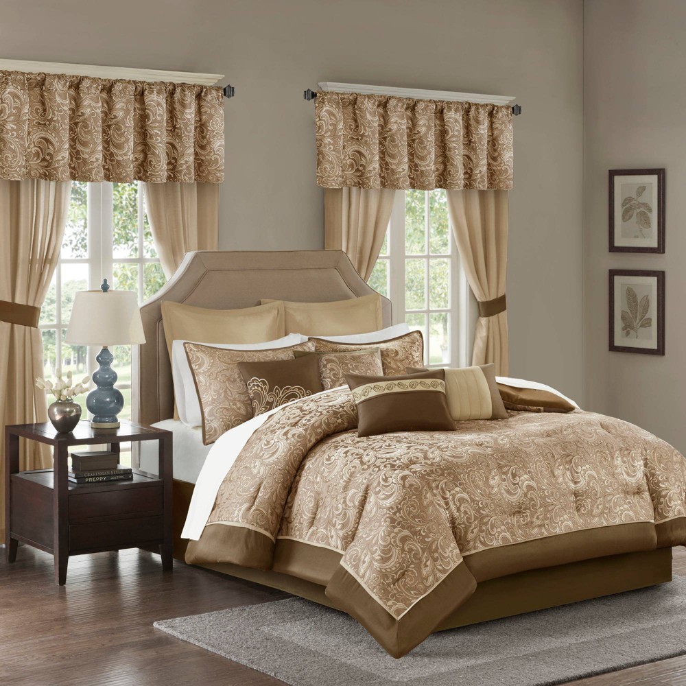 Photos - Bed Linen Park Madison  24pc California King Isabella Room in a Bag Brown: Polyester Jacquard, Hypoallergenic, Traditional Style 