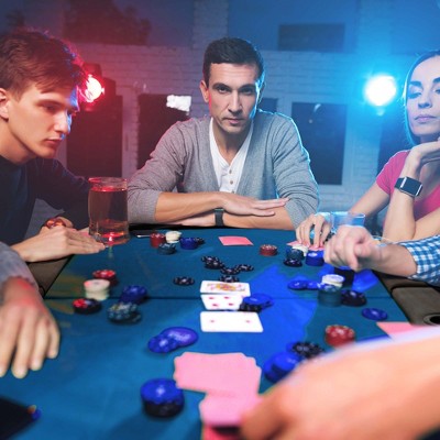 Black and Blue 72" Foldable Poker Table with Felt Surface and Leather Armrests