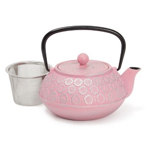 Juvale Pink Cast Iron Floral Teapot Kettle with Stainless Steel Infuser Set, Japanese Tea Pot for Kitchen Pantry, 34 oz - 1 of 4