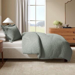 100% Cotton Textured Waffle Weave Duvet Cover & Sham Set - Great Bay Home - 1 of 4