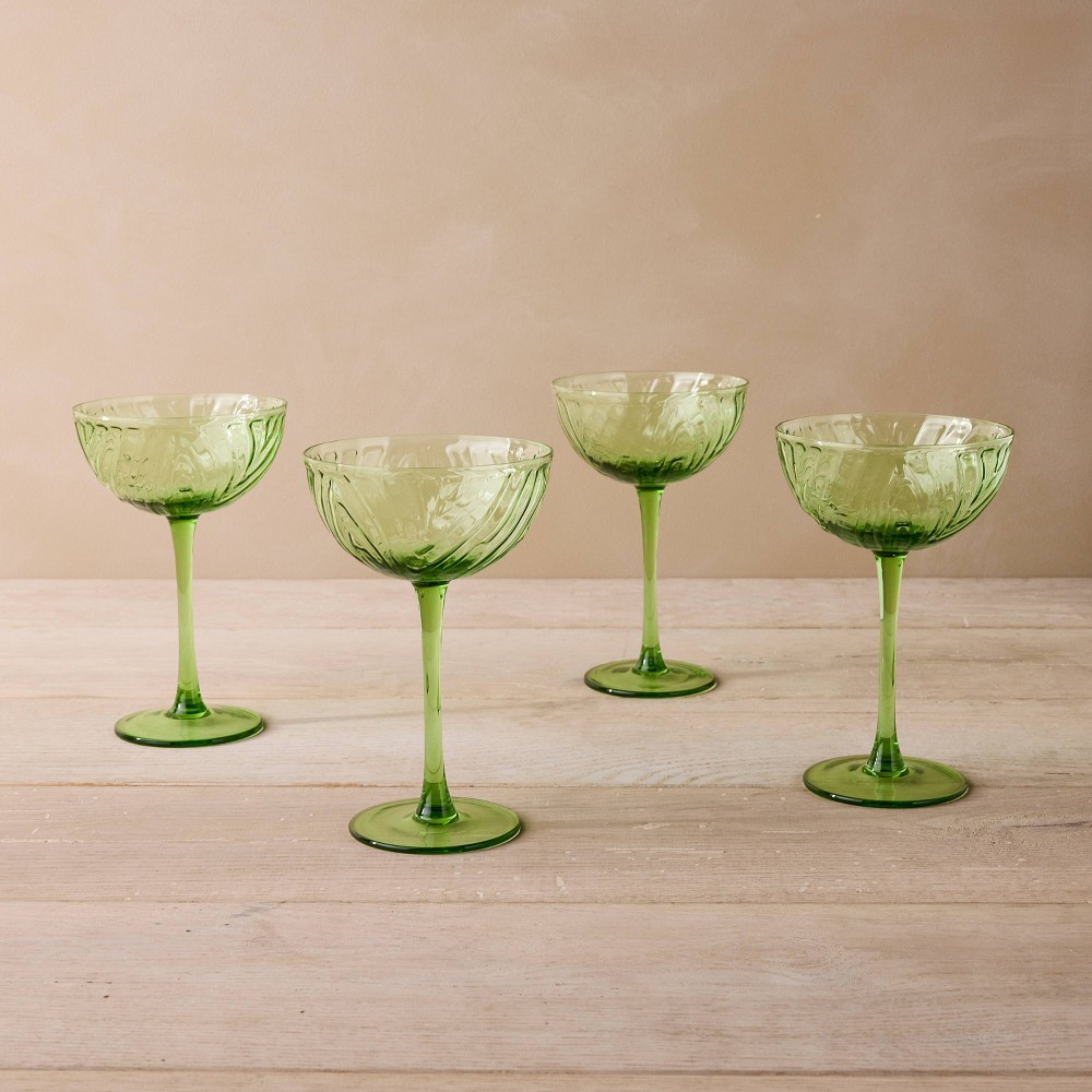 Photos - Glass 4pc Set Coupe 6oz  Green - John Derian for Target