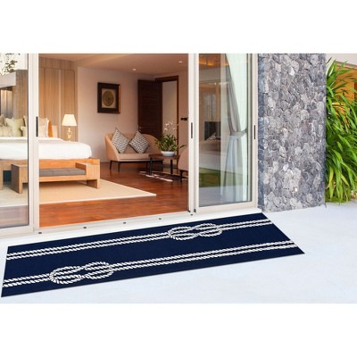 Coastal Charm Hand-Tufted Round Rug in Navy Blue, 24.5" Wool Blend