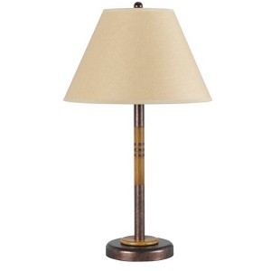 HomeRoots 24" Rustic Bronze and Oak Metal Table Lamp With Brown Empire Shade - 1 of 4