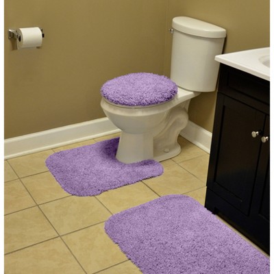 Purple Shaggy Nylon 3-Piece Washable Bathroom Rug Set