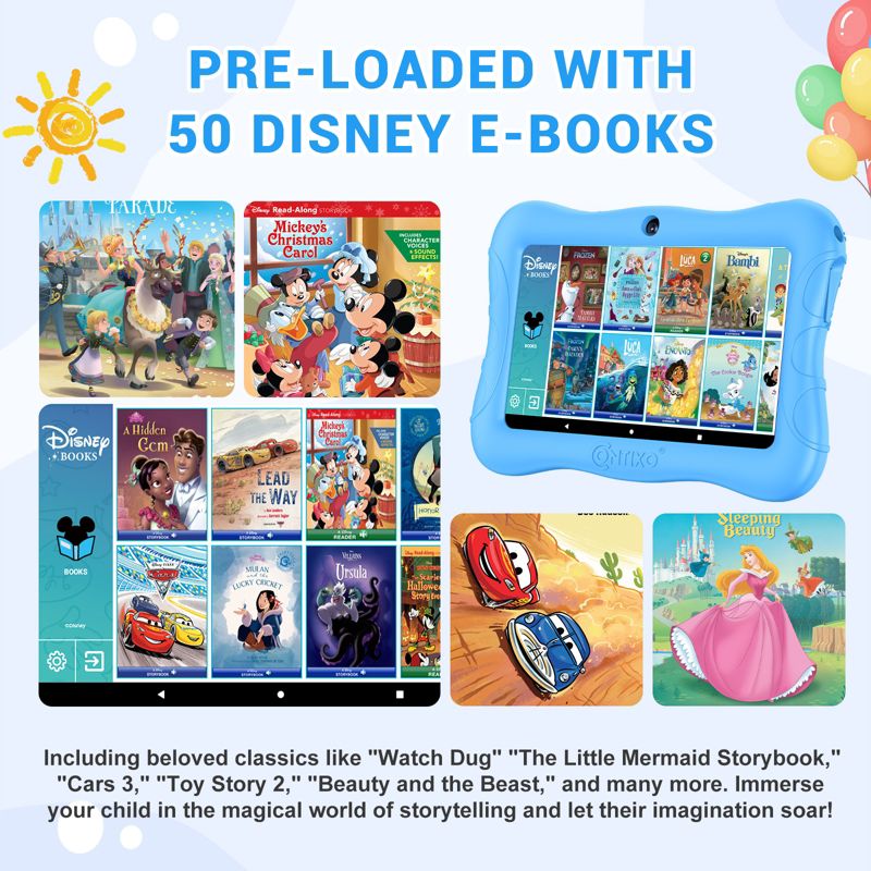 Contixo 7" Android Kids 32GB Tablet (2023 Model), Includes 50+ Disney Storybooks & Stickers, Protective Case with Kickstand, 6 of 21