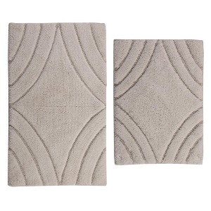 Knightsbridge Diamond 220 GSF Non Skid Back Bath Rug Set - 2- Piece - 17x24 and 21x34", Ivory - 1 of 2