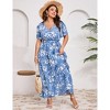 BLUEMING Plus Size Womens Dresses Floral Surplice A-Line Maxi Dress Waist Belted Floral Maxi Dress Wasit Tie Bell Sleeve Dress - 3 of 4