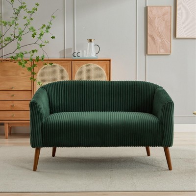 51"W Loveseat Couch Sofa with Curved Armrests and Corduroy Upholstery, Ivory/Orange/Green/Gray/Navy--ModernLuxe