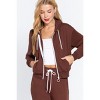 Slickblue Women's Fleece French Terry Hoodie Jacket, Zip Up with Drawstring, Long Sleeve, Sepia Color, Size S-L - 4 of 4
