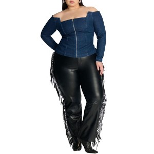 ELOQUII Faux Leather Pant With Fringe - 1 of 4