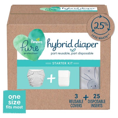 Pampers Pure Hybrid Kits - Reusable Cloth Diaper Covers + Disposable Inserts - 25ct