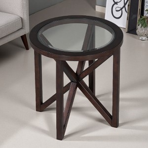 22" Glass & Solid Wood Round Coffee Table - 1 of 4