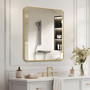 Okak 30/36IN Modern Square Bathroom Mirror with Aluminum Frame, High Reflection Vanity Mirror, Hanging Mirror for Bathroom, Living Room - 1 of 4