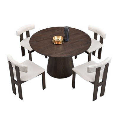 Maliang Wooden Dining Table Set, 1 Table with 4 Upholstered Chairs, for Dining Room, Kitchen
