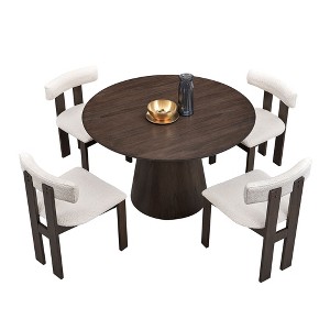 Maliang Wooden Dining Table Set, 1 Table with 4 Upholstered Chairs, for Dining Room, Kitchen - 1 of 4