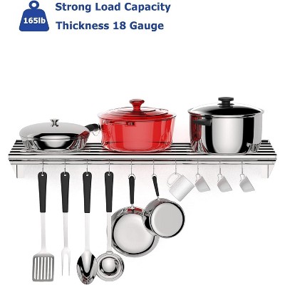 Stainless Steel Wall-Mounted Kitchen Rack with S Hooks, 12" x 36", 2 Pack