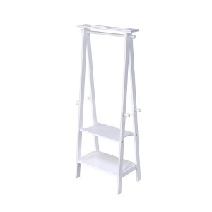 QingMoon Tall Standing Garment Rack, Solid Wood Coat Rack with 2-Tier Storage Shelves, Round Hanging Rail and Knob Hooks for Living Room, Entryway - 1 of 4