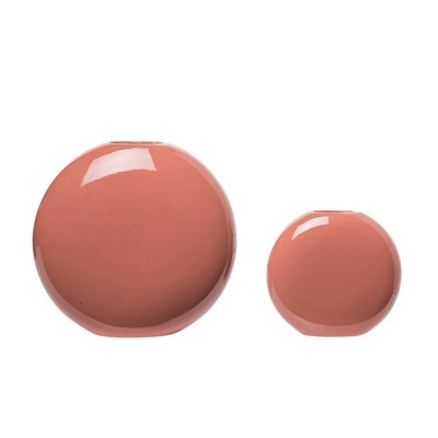 Transpac Terracotta 8.5 in. Red Round Flat Vase Set of 2