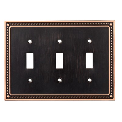 Franklin Brass Classic Beaded Triple Switch Wall Plate Bronze with Copper Highlights