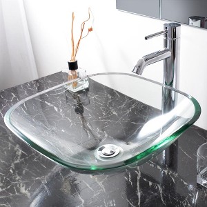 Yescom Square Transparent Glass Bathroom Vessel Sink Tempered Natural Clear Vanity Basin - 1 of 4