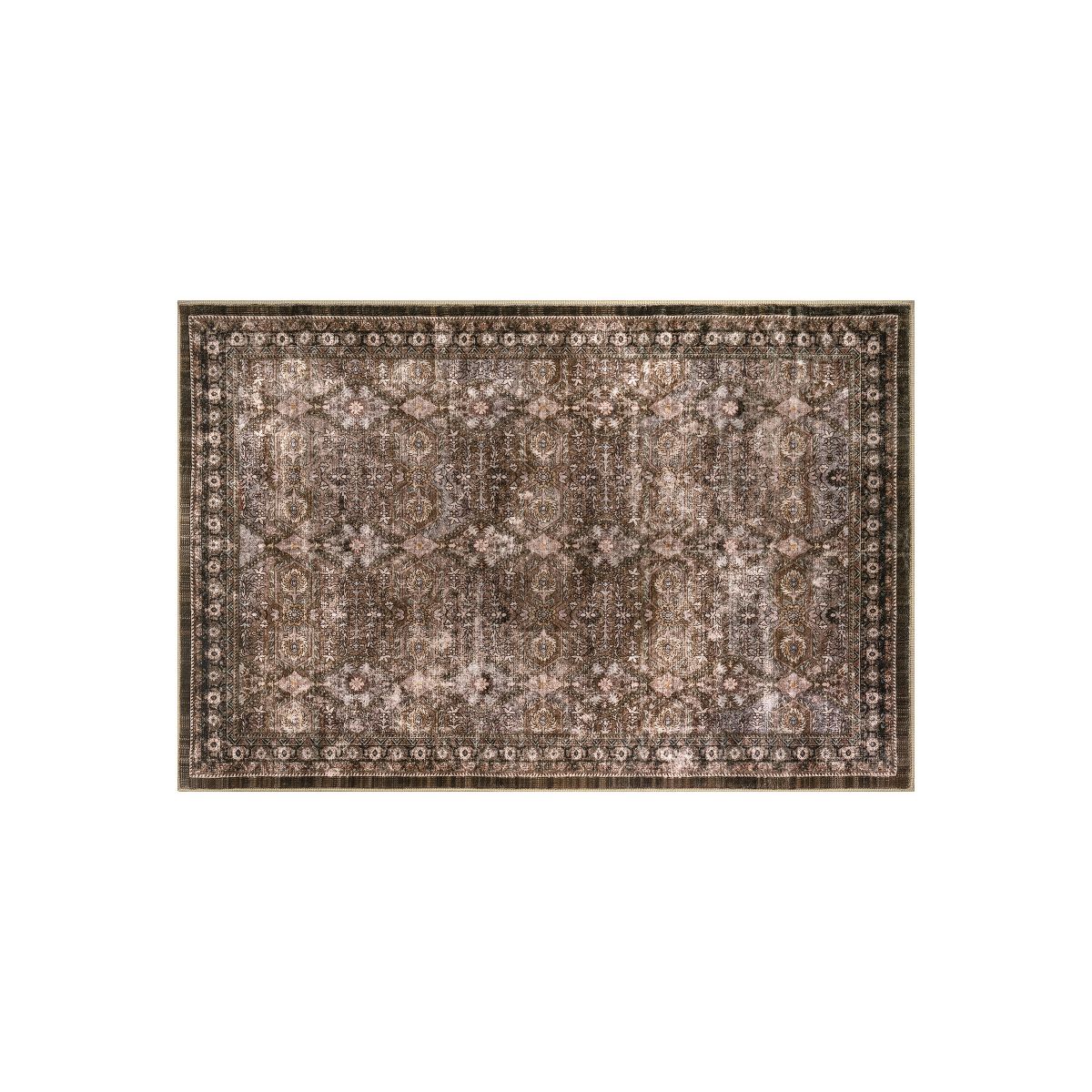World Rug Gallery Persian Allover Machine Washable Indoor Area Rug, Rich Chestnut Vintage Ornate Design, Non-Slip Backing