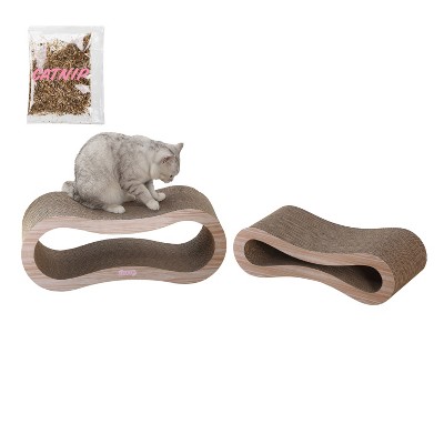 THE LICKER STORE Suvi Modern Cardboard Infinity 2-in-1 Lounge Bed Cat Scratcher with Catnip