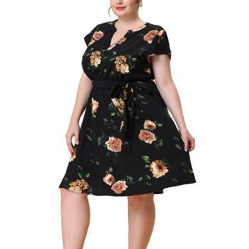 Agnes Orinda Women's Plus Size Casual Floral Short Sleeve Knee Length Dress