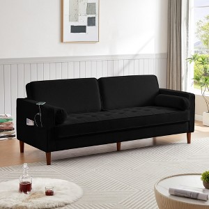 NicBex Couches for Living Room 82.51" Convertible Loveseat Sleeper Sofa Bed Fabric Sofa Couch with Adjustable Backrest and Storage Pockets, Black - 1 of 4