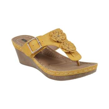 Gc Shoes Flora Yellow 10 Flower Comfort Slide Wedge Sandals : Target