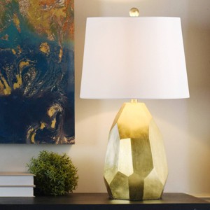 StyleCraft Painted Gold Table Lamp Gold : Modern Adjustable Head, 3-Way Switch, Linen Shade - 1 of 4