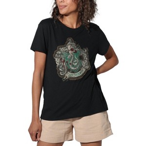 Harry Potter Slytherin Knitted Patch Damaged Women's Loose T-Shirt - 1 of 4