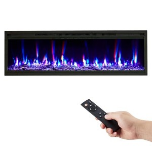 GustoWave 60 Inch Fireplace Wall Mounted/Recessed,12 Color Flames, 4.2 inch Ultra Thin Linear Fireplace Heater with Timer, Log & Crystal Options - 1 of 4