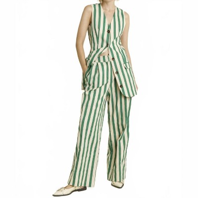 Women's Stripers Green Twill Pant - Aureum